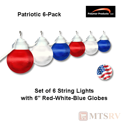 Polymer RV Patio Globe String Lights - PATRIOTIC - 6 LIGHT SET - Red/White/Blue eBay