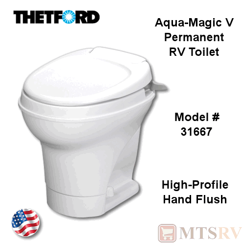Thetford Aqua Magic V Permanent RV Toilet High Profile/Hand Flush/White